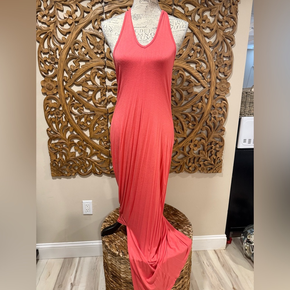 Elegant Coral Halter Maxi Dress